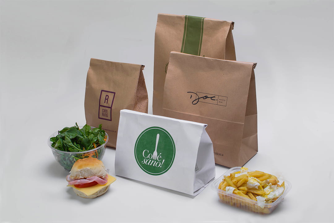 Packaging ecofriendly en papel reciclado o kraft blanco para delivery y Take Away
